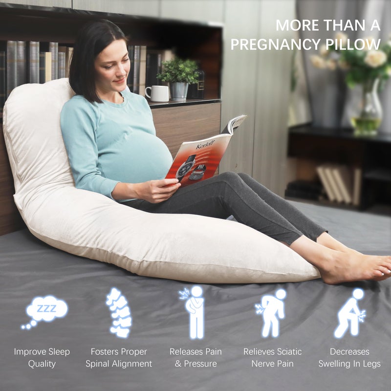 MOON PARK Pregnancy Pillows for Sleeping - U Shaped Full Body Maternity Pillow with Removable Cover - Support for Back, Legs, Belly, Hips - 57 Inch Pregnancy Pillow for Women - Ivory - Image 4