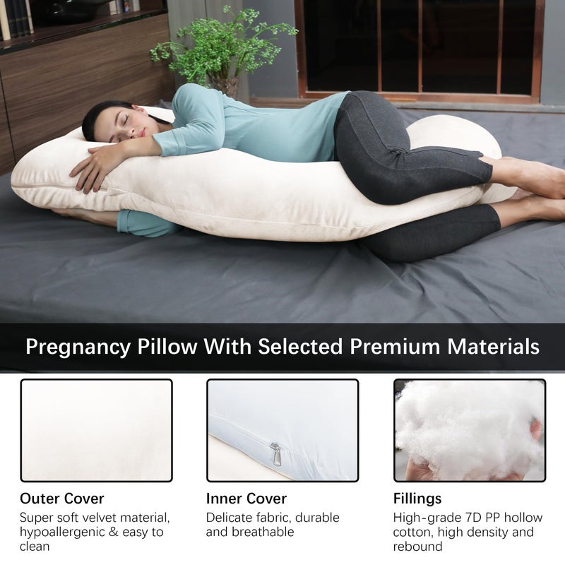 MOON PARK Pregnancy Pillows for Sleeping - U Shaped Full Body Maternity Pillow with Removable Cover - Support for Back, Legs, Belly, Hips - 57 Inch Pregnancy Pillow for Women - Ivory - Image 3