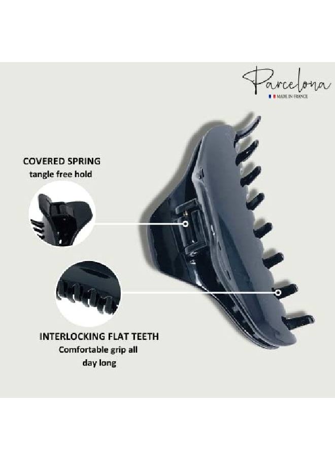 Parcelona - French Boss Thin And Narrow Glossy Black Medium Covered Spring Jaw Hair Claw Clip Clutcher Clamp For Fine And Long Hair Types - Image 1