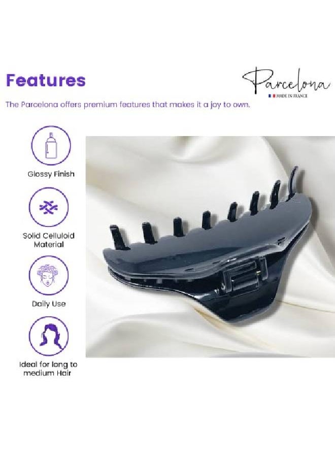 Parcelona - French Boss Thin And Narrow Glossy Black Medium Covered Spring Jaw Hair Claw Clip Clutcher Clamp For Fine And Long Hair Types - Image 1