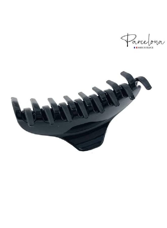 Parcelona - French Boss Thin And Narrow Glossy Black Medium Covered Spring Jaw Hair Claw Clip Clutcher Clamp For Fine And Long Hair Types - Image 1