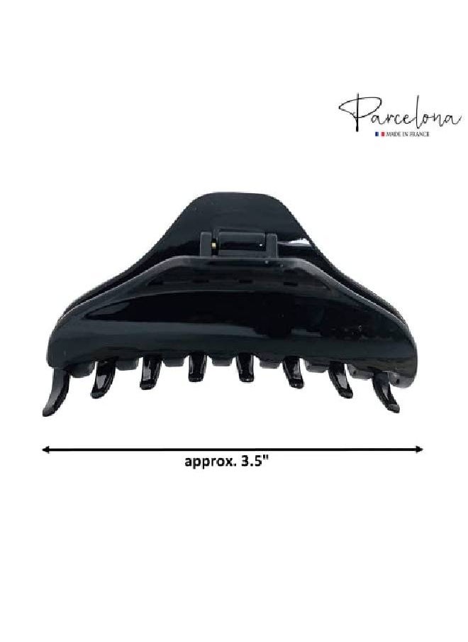 Parcelona - French Boss Thin And Narrow Glossy Black Medium Covered Spring Jaw Hair Claw Clip Clutcher Clamp For Fine And Long Hair Types - Image 1