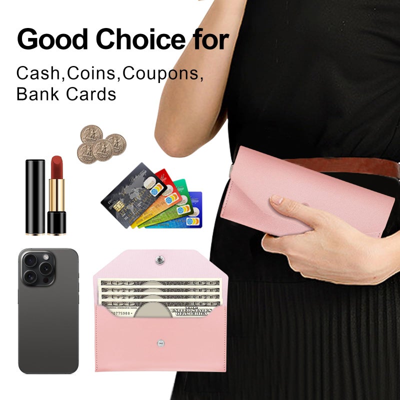 Nolcha Pu Leather Cash Envelope Wallet - Reusable Cash Stuffing Wallet for Men and Women -Pink - Image 4