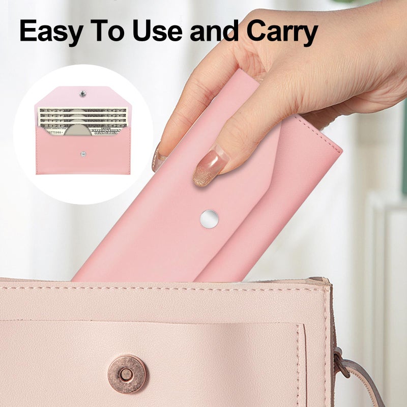 Nolcha Pu Leather Cash Envelope Wallet - Reusable Cash Stuffing Wallet for Men and Women -Pink - Image 5