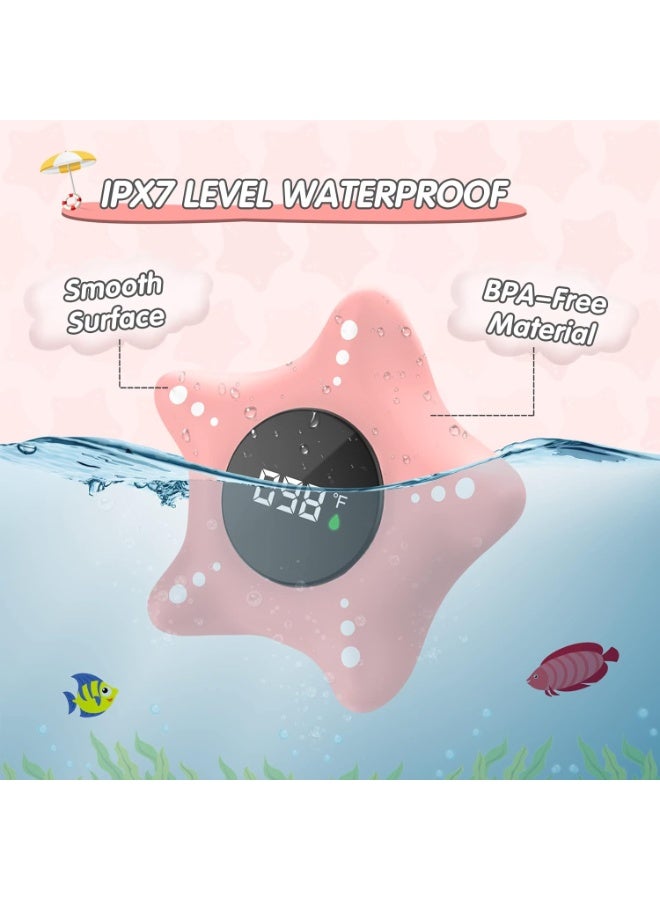 Baby Bath Thermometer Safety, Auto On & Off Bathtub Thermometer Floating Toy, Digital Bathing Water Temperature Warning, Pink Sea Star Shape - Image 3