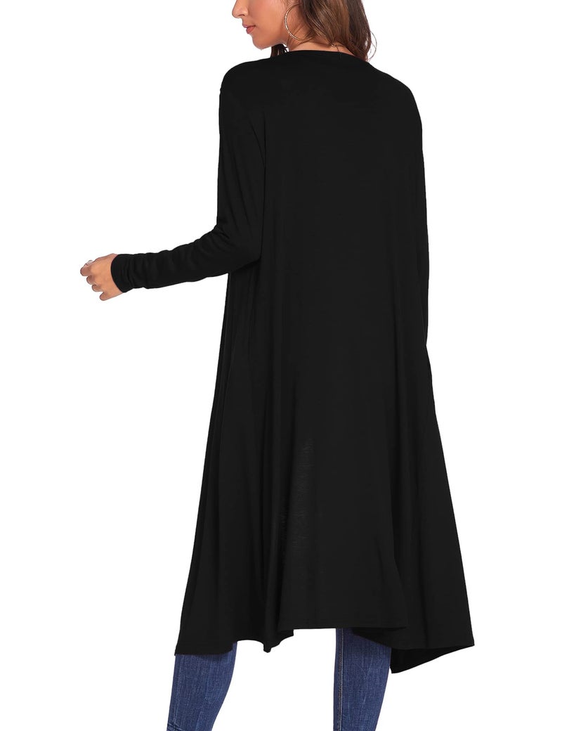 Bluetime Women Long Open Front Drape Maxi Cardigan Long Sleeve Cardigan Lightweight Sweater (L, Black) - Image 2