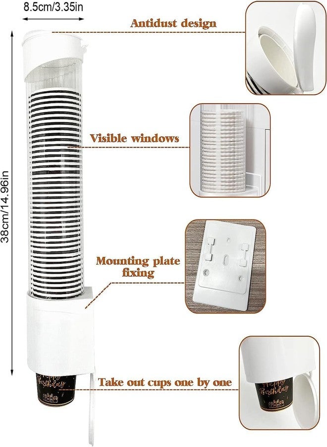Zomify Cup Dispenser Wall Mounted Plastic Water Dispenser Disposable Cup Holder Rack, Paste or Screw Plate Mountable for Paper Cups Halloween Party Supplies, 7.5cm 50 Cups - Image 2