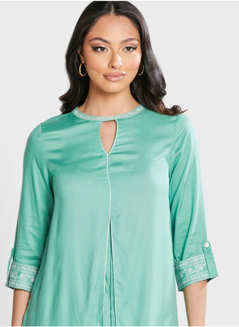 globaldesi Round Neck Lace Trim  Tunic