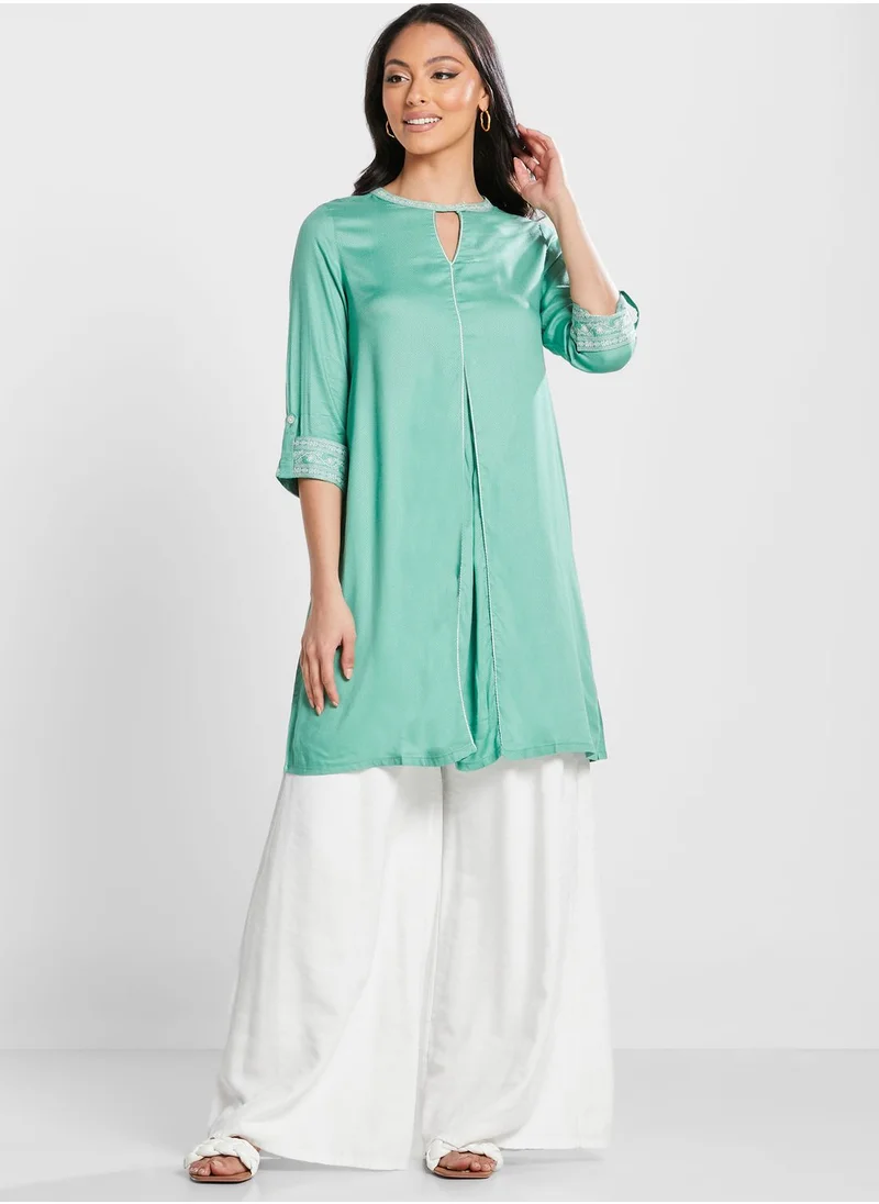 globaldesi Round Neck Lace Trim  Tunic