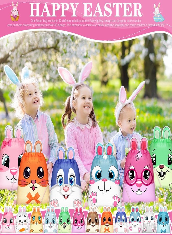 SilTriangle 36 Pcs Easter Drawstring Backpack Bags Cute Reusable Bunny Egg Chick Gift Backpack for Easter Spring Birthday Egg Hunt Party Favor Supplies, 10 x 12 Inches - Image 3