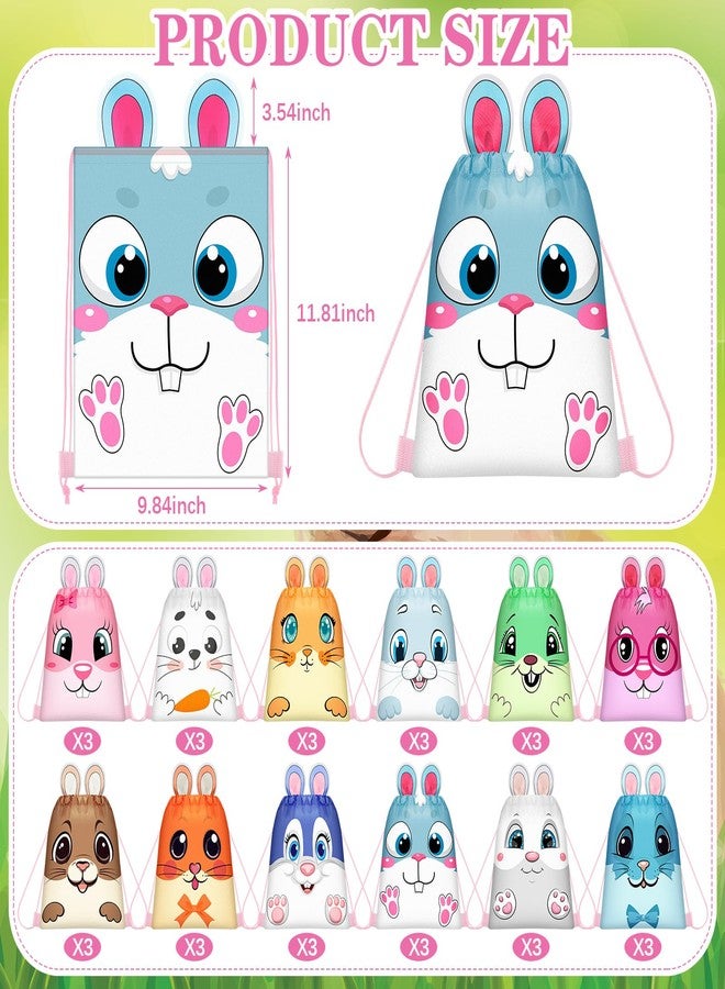 SilTriangle 36 Pcs Easter Drawstring Backpack Bags Cute Reusable Bunny Egg Chick Gift Backpack for Easter Spring Birthday Egg Hunt Party Favor Supplies, 10 x 12 Inches - Image 2