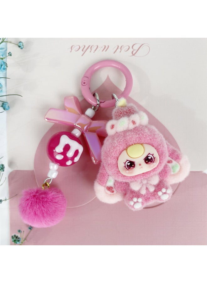 Flocked Dessert Three-year-old Children's Accessories Cartoon Cute Keychain Bag Charm Live Trendy Toy Small Pendant