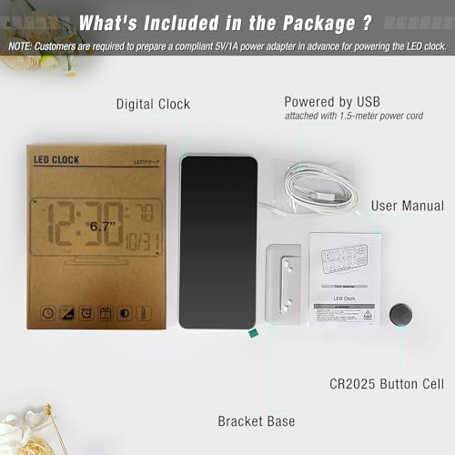 KOSUMOSU Digital Alarm Clocks 6.7in Small Digital Clock for Bedroom,Auto Dimming,Dual Alarm, Date, Seconds, Day of Week, Indoor Temperature,Desk Clock for Classroom,LED Clocks for Living Room - Image 4