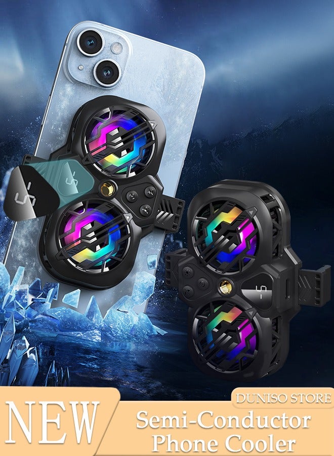 DUNISO 2 In 1 Magnetic Semi-Conductor Cooling Chip for Live Streaming and Gaming, Fast Phone Cooling Fan with RGB Lights and Universal Clamp, Fit All Types of iPhone Android Smartphones  - Image 1