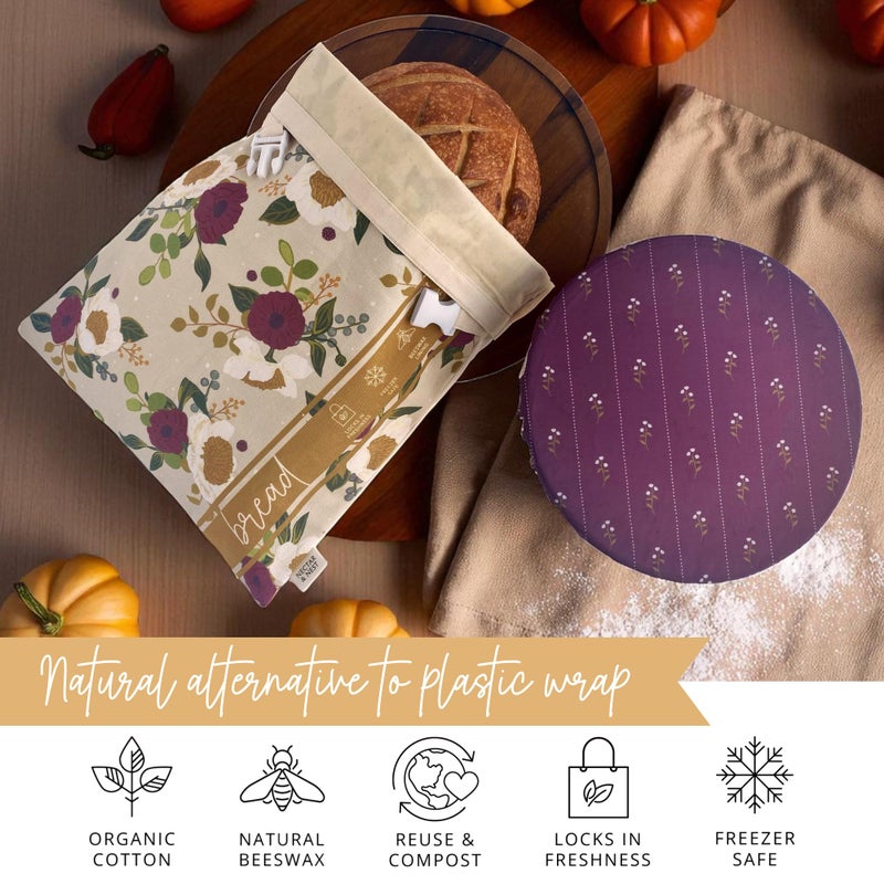 Nectar & Nest Bread Baker Set, Reusable Beeswax Bread Bags for Homemade Bread, Sourdough Bag, Organic Cotton Beeswax Bowl Cover, Limited-Edition Artist Series (December Blooms by Mackenzie Nelson Art) - Image 5
