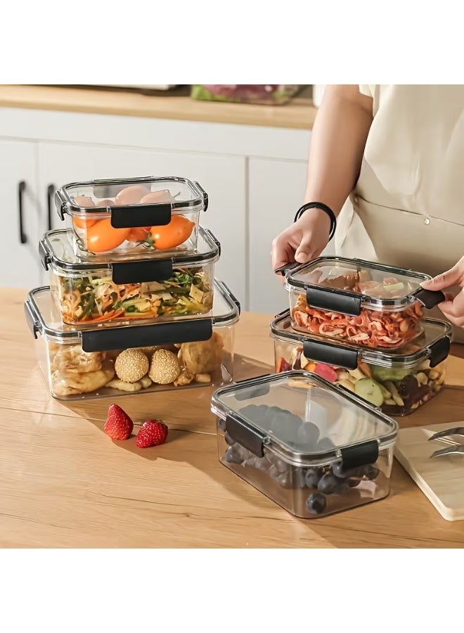 KITCHENOO 3-Piece Airtight Food Storage Containers with Lids - Reusable Plastic Food Storage Containers for Fridge, Cupboard, and Lunch Box - Microwave and Dishwasher Safe, Stackable Kitchen Organizers with Fold-Out Lids - Image 1