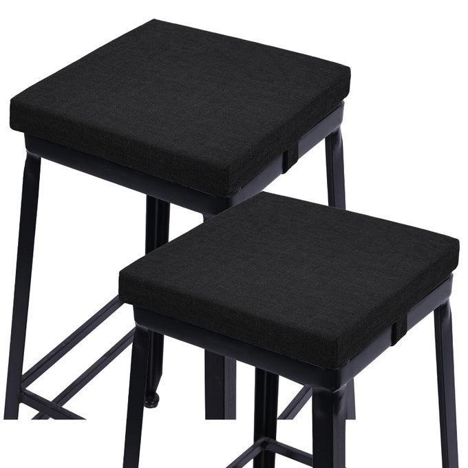 14 INCH STOOL CUSHION SQUARE WITH TIES SET OF 2 NONSLIP BAR STOOL SQUARE SEAT CUSHION WITH WITH MACHINE WASHABLE COVER TWO PADS ONLY BLACK 14 35CM