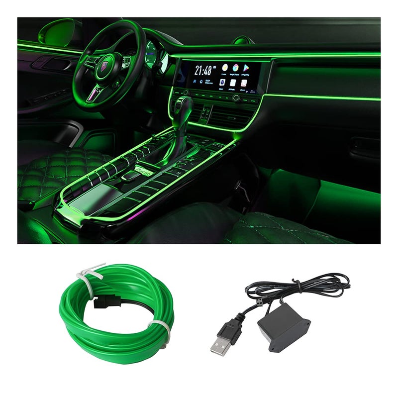 HIPOPY EL Wire LED Strip Lights, USB Auto Neon Light Strip with Sewing Edge, 16FT Electroluminescent Car Ambient Lighting Kit with Fuse Protection, Green - Image 1