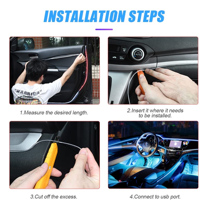 HIPOPY EL Wire LED Strip Lights, USB Auto Neon Light Strip with Sewing Edge, 16FT Electroluminescent Car Ambient Lighting Kit with Fuse Protection, Green - Image 4