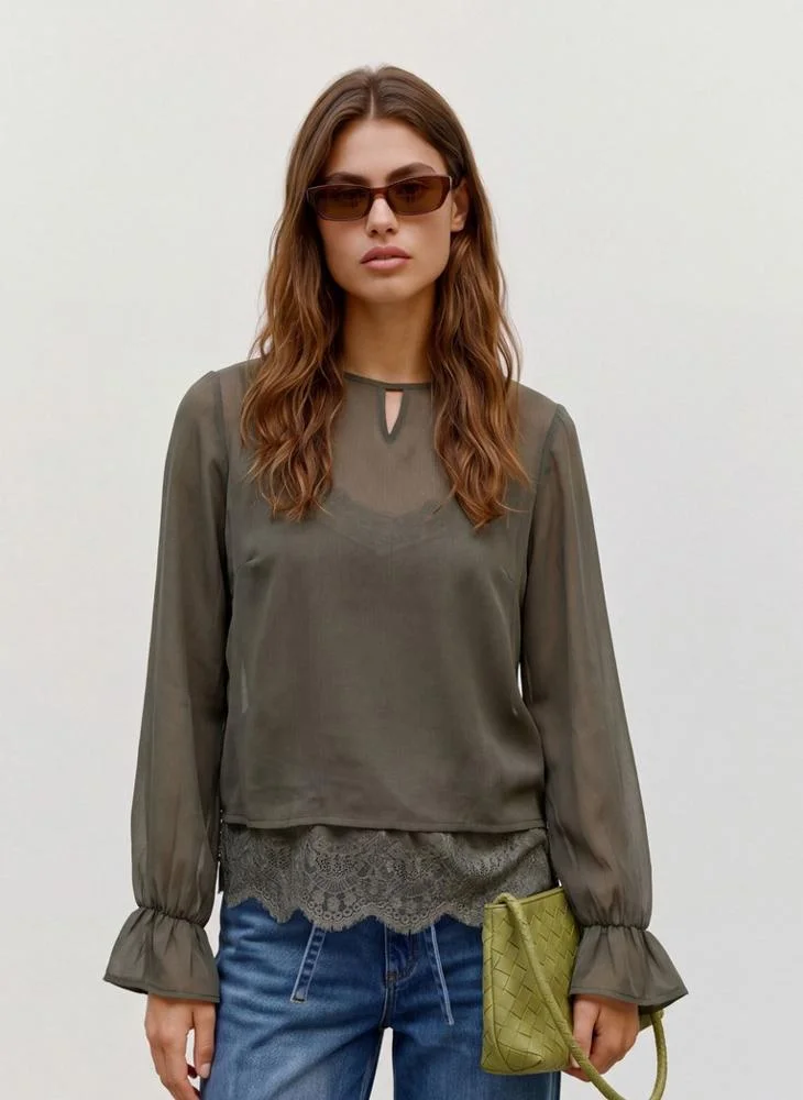 Vero Moda Lalie Lace Detailed Long Sleeve Top