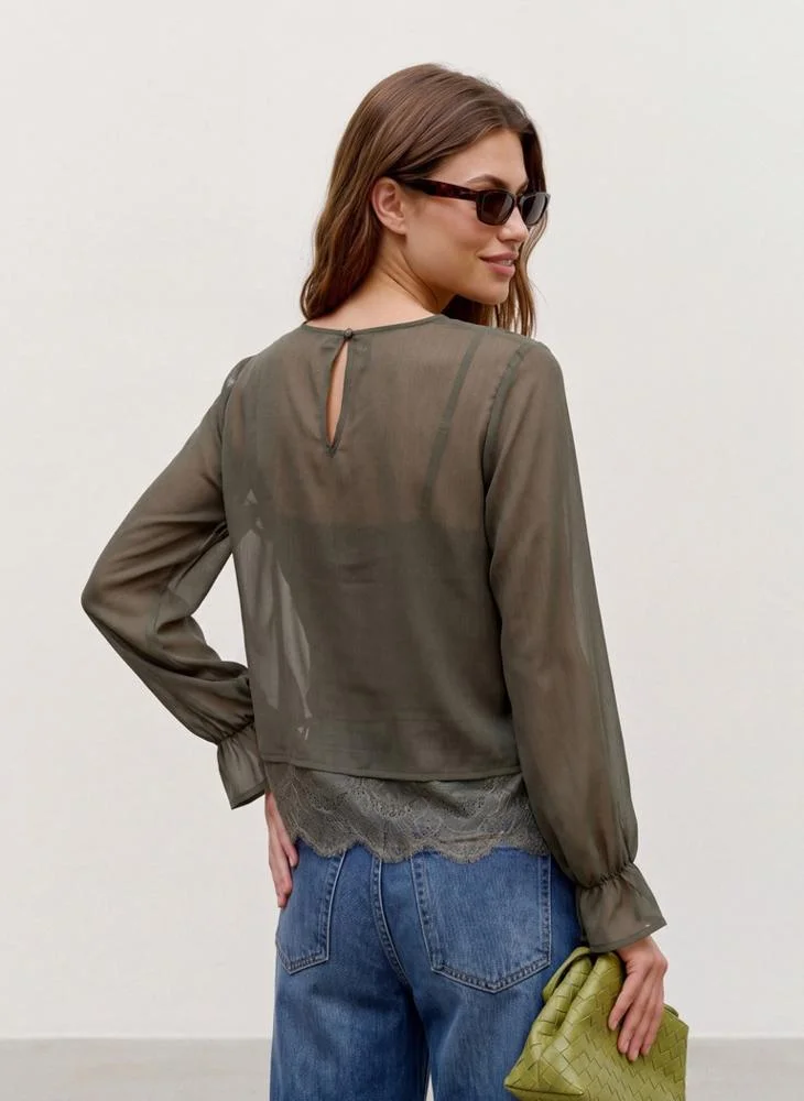 Vero Moda Lalie Lace Detailed Long Sleeve Top