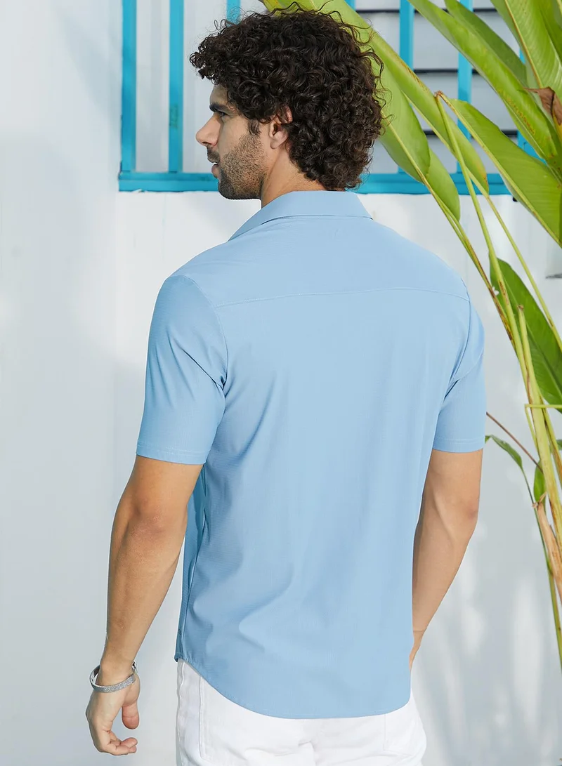كامبوس سوترا Men's Powder Blue Seamless Waffle Shirt