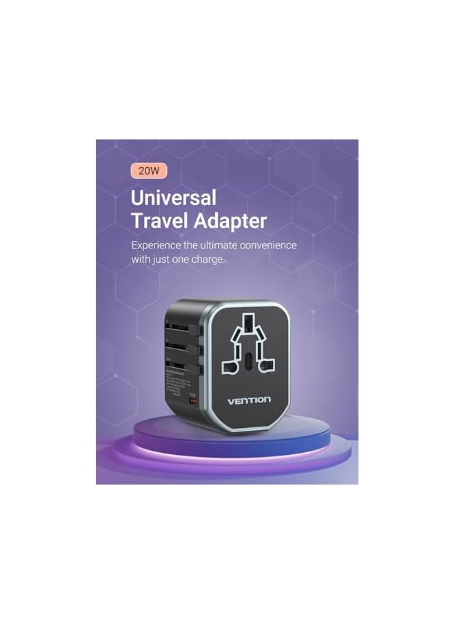 VENTION VENTION 3-Port USB (C + A + A) Universal Travel Adapter (20W/18W/18W) Black  - Image 3