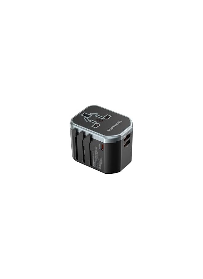 VENTION VENTION 3-Port USB (C + A + A) Universal Travel Adapter (20W/18W/18W) Black  - Image 2