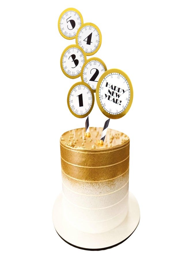 Ercadio 6 Pack Happy New Year Cupcake Toppers Gold Countdown Cupcake Picks 2025 Cake Pick for New Year Party Decor Supplies - Image 1