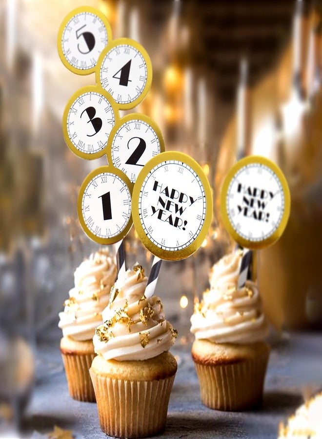 Ercadio 6 Pack Happy New Year Cupcake Toppers Gold Countdown Cupcake Picks 2025 Cake Pick for New Year Party Decor Supplies - Image 3