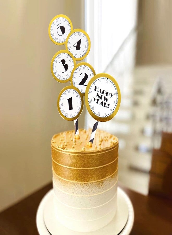 Ercadio 6 Pack Happy New Year Cupcake Toppers Gold Countdown Cupcake Picks 2025 Cake Pick for New Year Party Decor Supplies - Image 5
