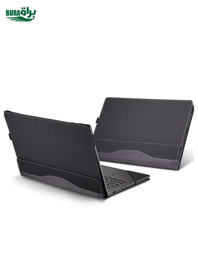 BURAQ - For HP Pavilion X360 Laptop 14t-ek / 14-ek Leather Laptop Shockproof Protective Case(Black) - Image 1