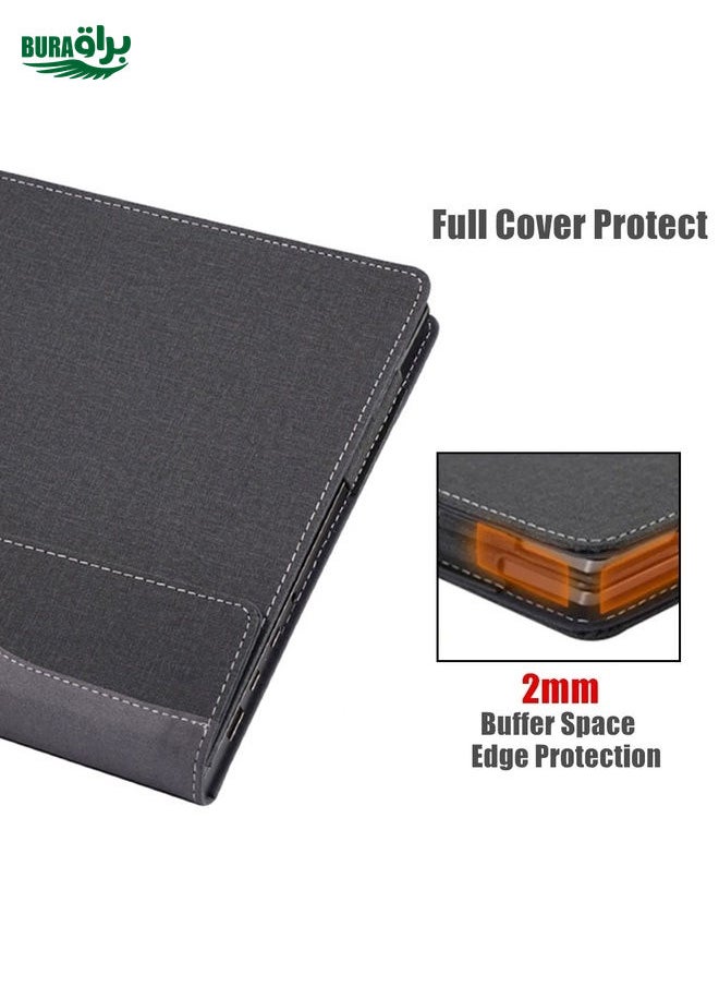 BURAQ - For HP Pavilion X360 Laptop 14t-ek / 14-ek Leather Laptop Shockproof Protective Case(Black) - Image 1