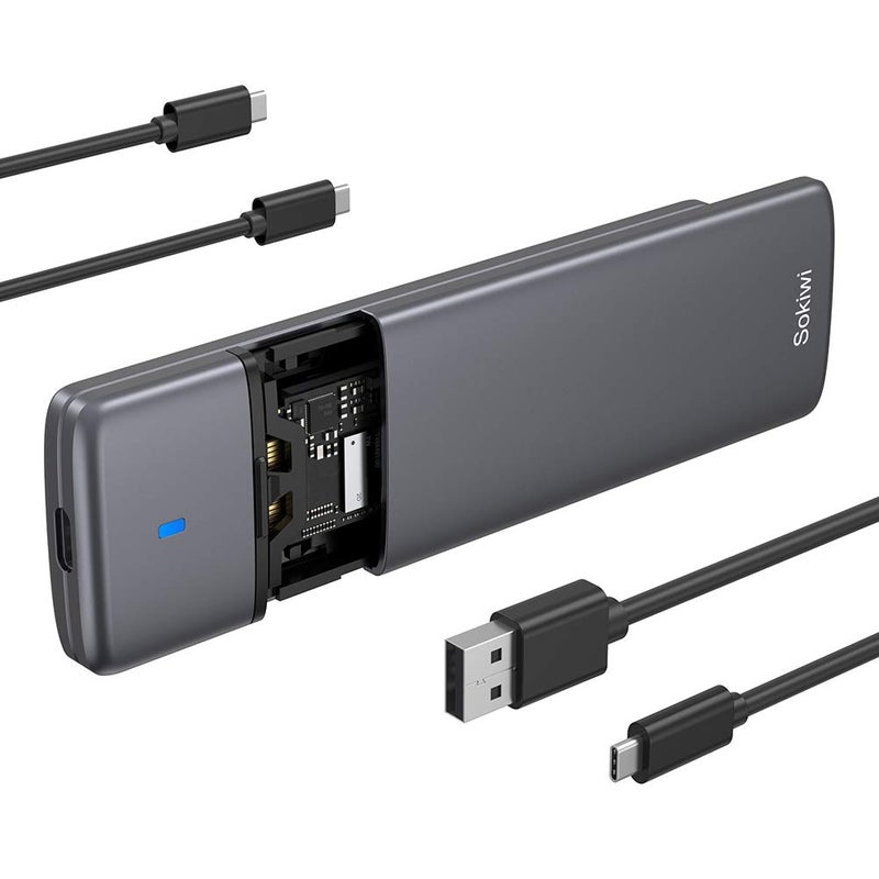 Sokiwi M.2 NVMe SATA SSD Enclosure Adapter Tool-Free,Sokiwi USB 3.2 Gen2 10Gbps External to USB PCI-E 6Gbps SATA M-Key / B+M Key, NVMe Reader Support UASP Trim for SSDs 2230/2242/2260/2280 - Image 1
