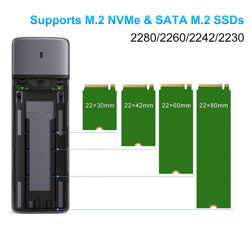 Sokiwi M.2 NVMe SATA SSD Enclosure Adapter Tool-Free,Sokiwi USB 3.2 Gen2 10Gbps External to USB PCI-E 6Gbps SATA M-Key / B+M Key, NVMe Reader Support UASP Trim for SSDs 2230/2242/2260/2280 - Image 4