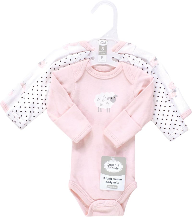 Luvable Friends Unisex Baby Preemie Long Sleeve Bodysuits 3pk, Preemie - Image 2