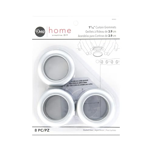 Dritz Curtain Grommets, 1-9/16" (40 mm) Inner Diameter, Heavy-Duty Plastic, Brushed Silver Color, Snap-On Design, Tool-Free Installation, 8-Pack - Image 1