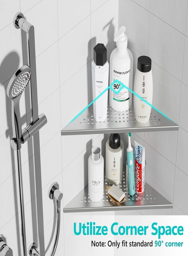 Qeke Corner Shower Shelves, 10” Recessed Tile Shower Shelf Brushed Nickel, 304 Stainless Steel Grout in Corner Tile Bathroom Shelves, No Drilling, 2 Pack - Image 2