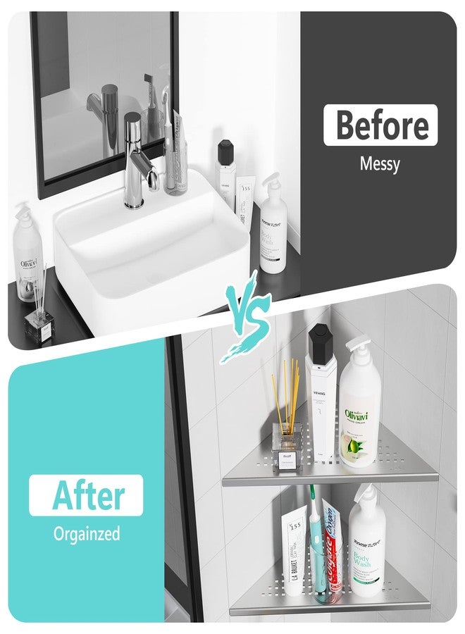 Qeke Corner Shower Shelves, 10” Recessed Tile Shower Shelf Brushed Nickel, 304 Stainless Steel Grout in Corner Tile Bathroom Shelves, No Drilling, 2 Pack - Image 5