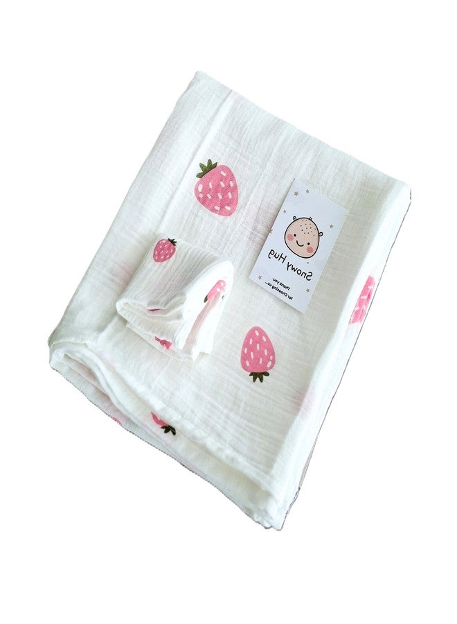 Snowy Hug Baby Swaddle for New Born Large Cotton Cloth Premium Bath Wrap Towel Washcloth for Infants, Washable, Extra Soft Towels for Babies/Toddlers with Wash Cloth (100 X 108 Cm) (Pack 1,Strawberry)