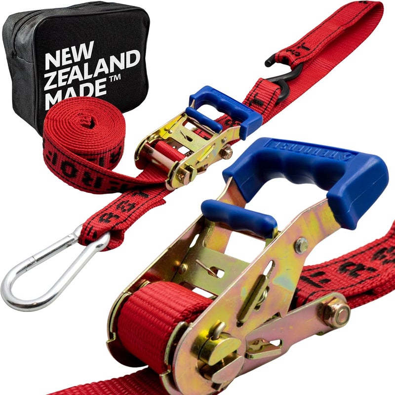 Aerofast Motorcycle Ratchet Strap 1.5" x 8" Heavy Duty Tiedown - 2 Pack Red & Black - Image 1