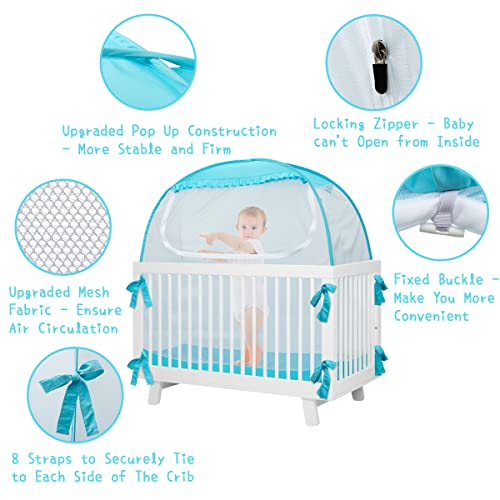 L RUNNZER Baby Pop Up Tent, Toddler Safety Net to Keep Baby from Climbing Out, See-Through & Breathable Crib Canopy Against Falls & Bites, Fits Most Standard Cribs - Image 3