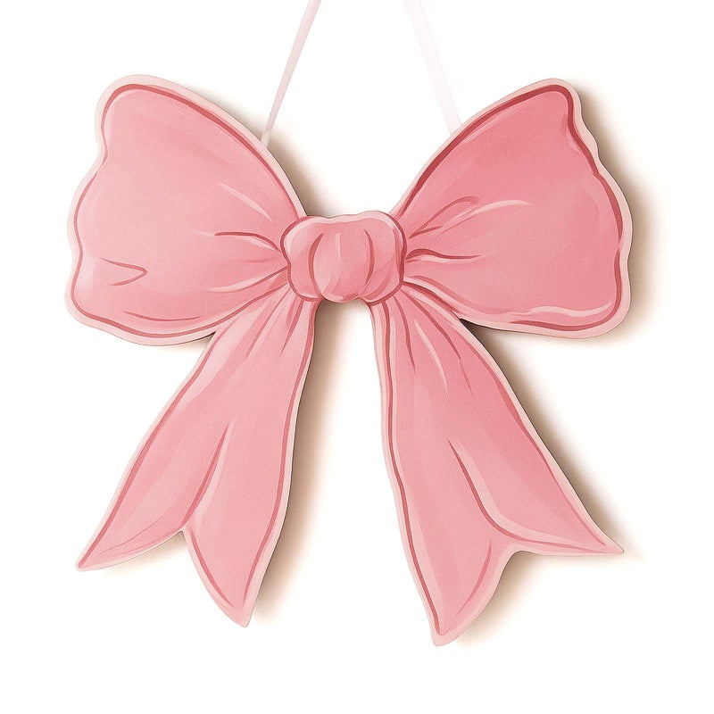 Vozekrod Pink Bow Wooden Wall Sign - Cute Girls Room Decor, Preppy Hanging Plaque for Dorm Nursery Door - Image 1