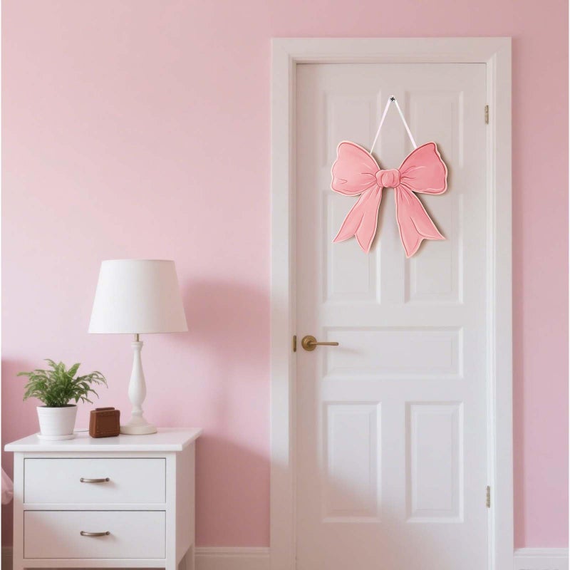 Vozekrod Pink Bow Wooden Wall Sign - Cute Girls Room Decor, Preppy Hanging Plaque for Dorm Nursery Door - Image 4