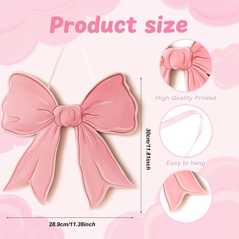 Vozekrod Pink Bow Wooden Wall Sign - Cute Girls Room Decor, Preppy Hanging Plaque for Dorm Nursery Door - Image 2