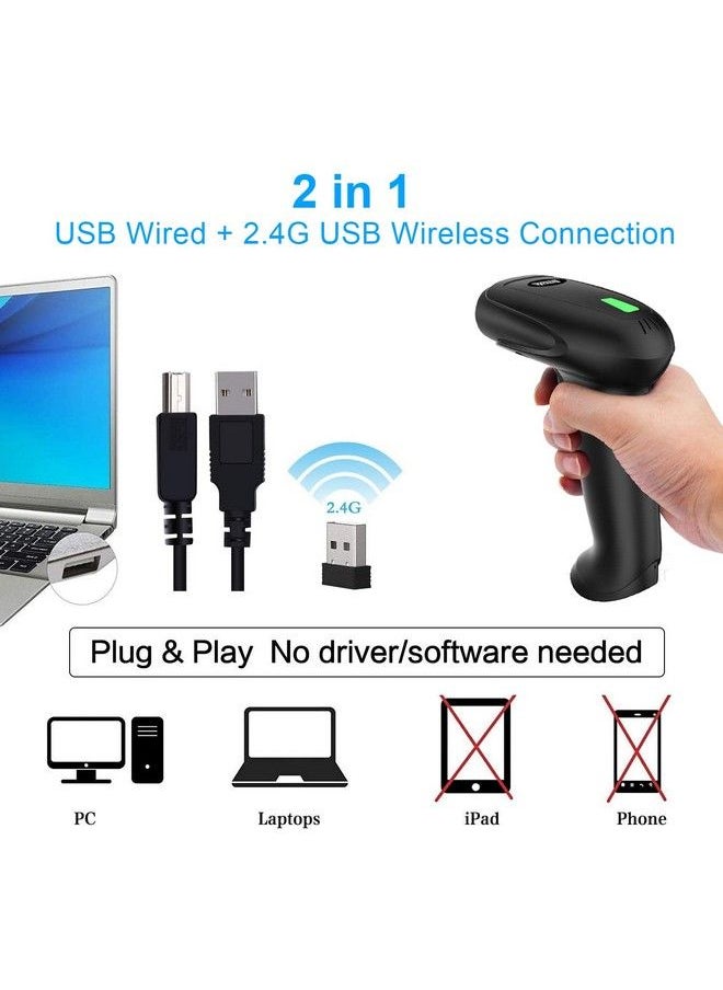 symcode Usb Wireless Barcode Scanner With Standsymcode Barcode Scanner Wireless Versatile 2In1 (2.4Ghz Wireless+Usb 2.0 Wired) Rechargeable Cordless 1D Barcode Reader Usb Handheld Bar Code Scanner Wireless  - Image 4