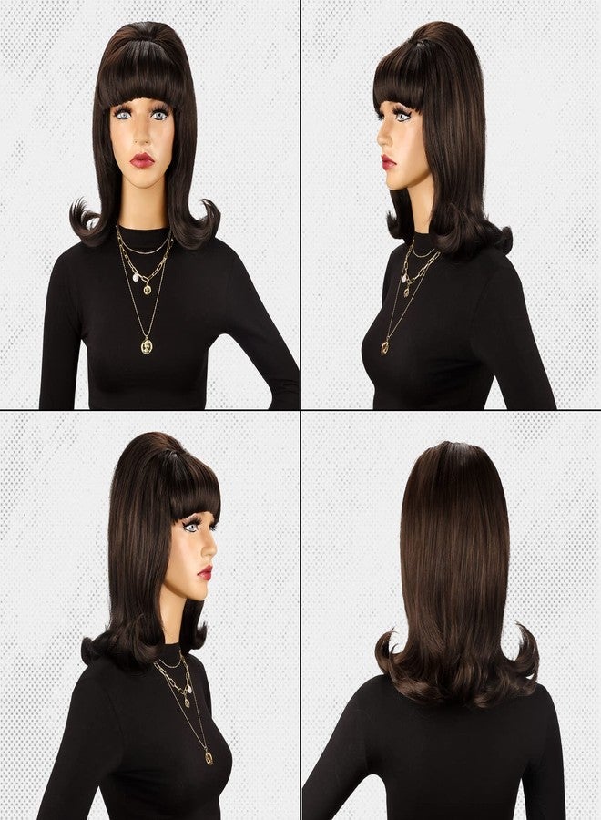 LONAI Retro Brown Wig 50s 60s 70s Wig with Bangs for Women Synthetic Hair for Halloween Costume Party - Image 4