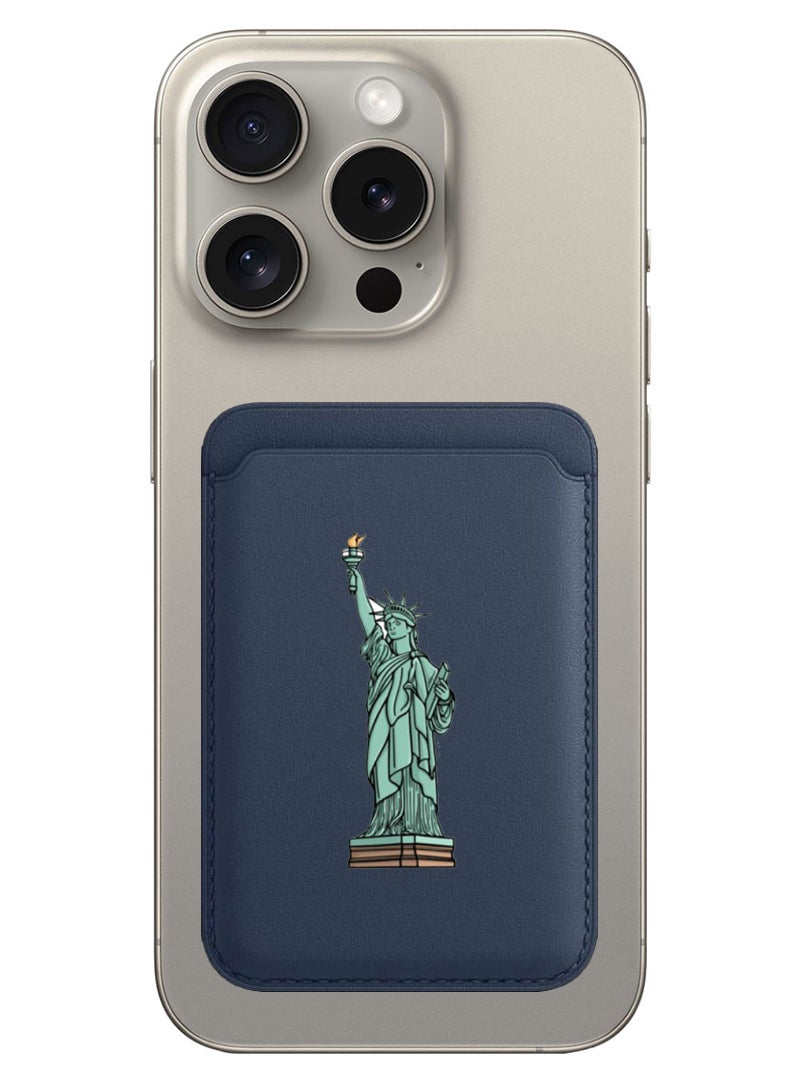 Theodor Magnetic Wallet, Compatible with MagSafe Wallet, for iPhone Wallet, for iPhone 16/15/14/13/12 Series, Not for iPhone 13/12 mini, 3 Card Holder, Vegan Leather, Navy - Statue of liberty - Image 1