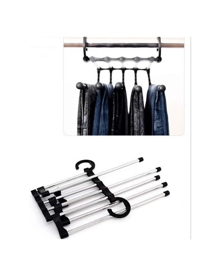 Adjustable clothes drying and organizing rack with hangers for pants, belts, scarves, and ties, with five poles for organizing clothes, one size - Image 1