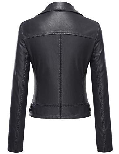 Tanming Women's Faux Leather Moto Biker Short Coat Jacket (Black-S) - Image 3